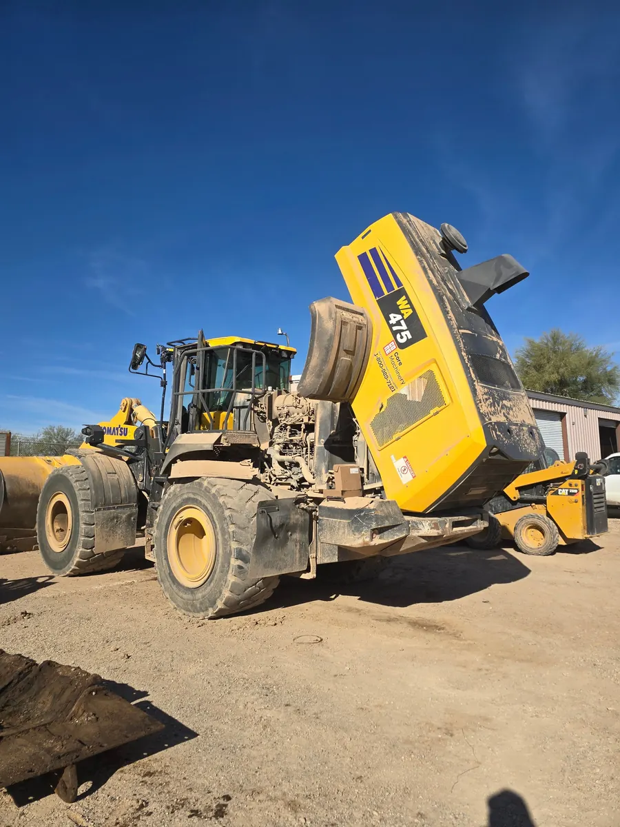 Wheel loader being repaired after a breakdown in a Tucson yard